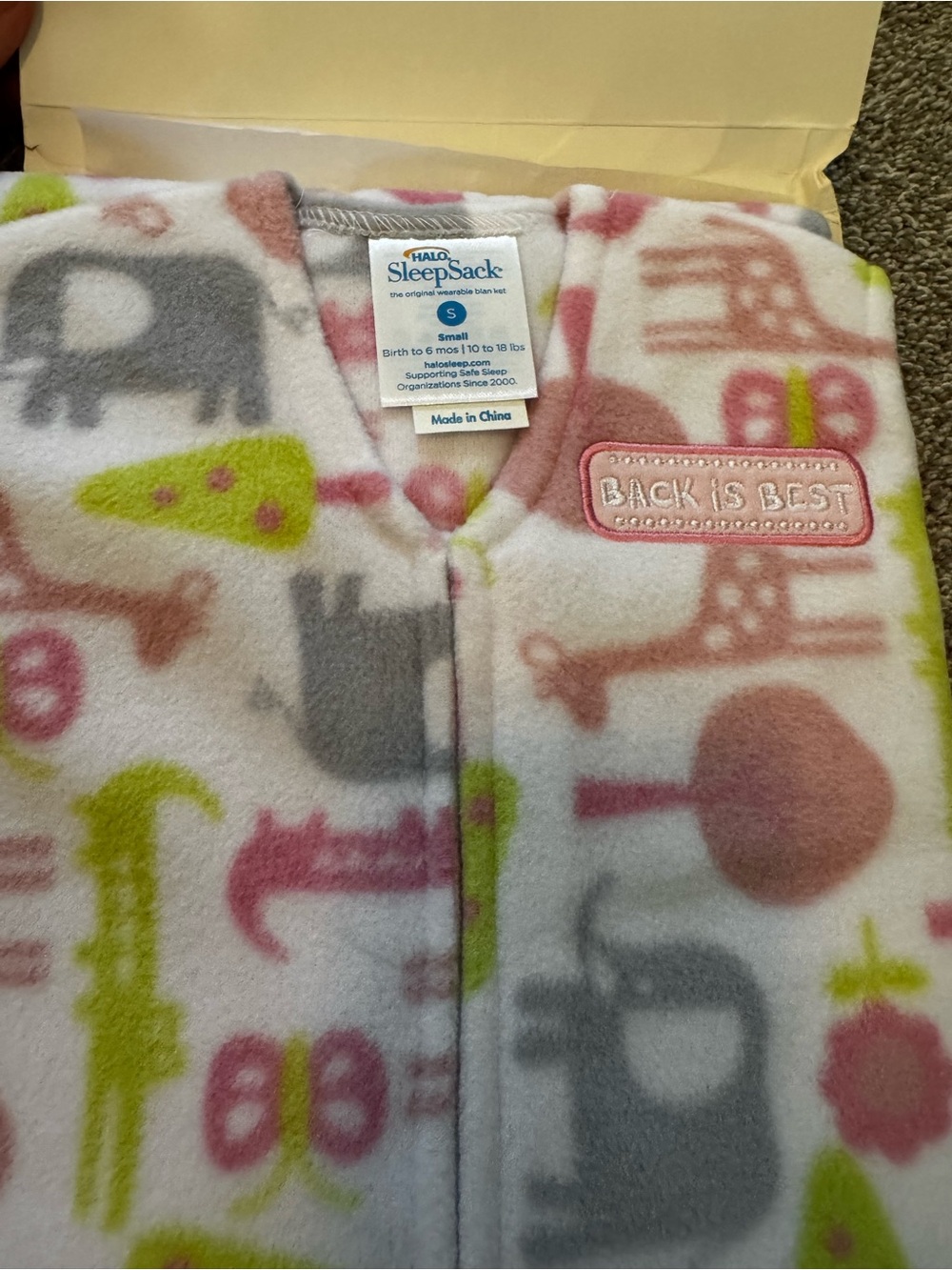 New Halo SleepSack Baby Girl Zoo Animals Small S 0-6 months Fleece 1 TOG Sleep - Picture 5 of 7